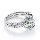 Unique 1.25 carat Oval Moissanite, Pearl and Diamond Vintage Wedding Ring Set in White Gold