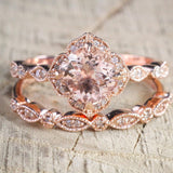 1.75 ct Round Morganite Vintage Wedding Ring Set