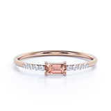 Dainty East West 0.45 Carat Emerald Cut Pink Morganite and Pave Diamond Engagement Ring in Rose Gold