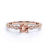 1.10 Carat Round Peach Pink Morganite and Diamond Engagement Ring in Rose Gold