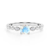 Beaded 1.10 Carat Round Brilliant Rainbow Moonstone and Diamond Classic Engagement Ring in White Gold