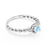 Beaded 1.10 Carat Round Brilliant Rainbow Moonstone and Diamond Classic Engagement Ring in White Gold