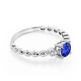Beaded 1.10 Carat Round Brilliant Dark Blue Sapphire and Diamond Classic Engagement Ring in White Gold