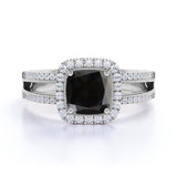 1.75 ct Cushion Lab Black Diamond Pave Engagement Ring