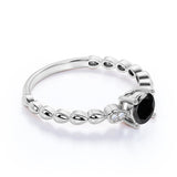 Beaded 1.10 Carat Round Brilliant Lab Black Diamond and Classic Engagement Ring in White Gold