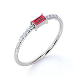 Dainty East West 0.45 Carat Emerald Cut Lab Ruby and Pave Diamond Engagement Ring in White Gold