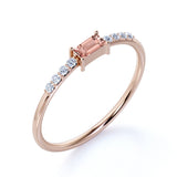 Dainty East West 0.45 Carat Emerald Cut Pink Morganite and Pave Diamond Engagement Ring in Rose Gold