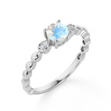 Beaded 1.10 Carat Round Brilliant Rainbow Moonstone and Diamond Classic Engagement Ring in White Gold