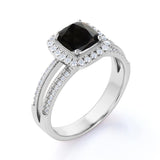 1.75 ct Cushion Lab Black Diamond Pave Engagement Ring