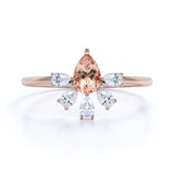 Vintage Style 0.60 Carat Pear Cut Natural Morganite and Diamond Crown Petite Engagement Ring in Rose Gold