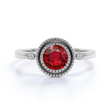 3 Stone Design 1.60 Carat Round Ruby and Diamond Unique Engagement Ring in White Gold