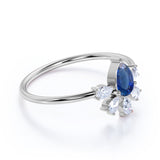 Vintage Style 0.60 Carat Pear Cut Natural Blue Sapphire and Diamond Crown Petite Engagement Ring in White Gold
