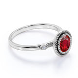 3 Stone Design 1.60 Carat Round Ruby and Diamond Unique Engagement Ring in White Gold