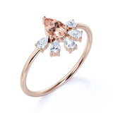 Vintage Style 0.60 Carat Pear Cut Natural Morganite and Diamond Crown Petite Engagement Ring in Rose Gold