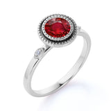 3 Stone Design 1.60 Carat Round Ruby and Diamond Unique Engagement Ring in White Gold