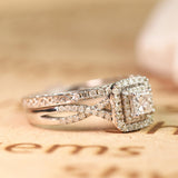 1.25 ct - Square Moissanite - Double Halo - Twisted Band - Vintage Inspired - Pave - Wedding Ring Set in 10K White Gold