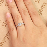 Flawless 1.25 Carat Round Cut Moissanite and Diamond Engagement Ring in 10k White Gold Celebrity Ring