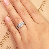 1.25 ct - Square Moissanite - Double Halo - Twisted Band - Vintage Inspired - Pave - Wedding Ring Set in 10K White Gold
