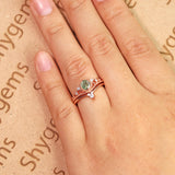 0.6 Carat 6 Prong Hexagon Milgrain Crown Round Shape Genuine Druzy Moss Green Agate And Moissanite Chevron Wedding Ring Set In 18K Rose Gold Plating Over Silver