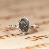 Vintage Bezel 1.25 ct Oval Black Rutilated Quartz Engagement Ring