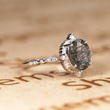 Vintage Bezel 1.25 ct Oval Black Rutilated Quartz Engagement Ring