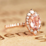 Shared Prong1.50 Carat Oval Shape Dark Pink Morganite and Diamond Halo Snowflake Engagement Ring in Rose Gold