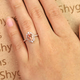 Shared Prong1.50 Carat Oval Shape Dark Pink Morganite and Diamond Halo Snowflake Engagement Ring in Rose Gold