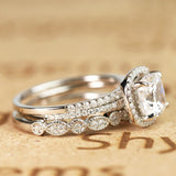 Beautiful 1.75 Carat Real Moissanite Wedding Trio Ring Set with Engagement Ring and 2 Wedding Bands in 18k White Gold Over Silver