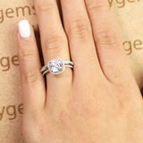 Pave 2 Carat Cushion Cut Moissanite Halo Bridal Set