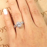 1.50 Carat pear cut Moissanite Wedding Ring Set in 18k White Gold Over Silver