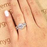 Beautiful 1.5 Carat Real Moissanite Wedding Trio Ring Set with Engagement Ring and 2 Wedding Bands in 18k Gold Over Silver