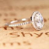 1.25 Carat oval cut Moissanite Halo Engagement Ring in 18k White Gold Over Silver