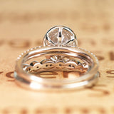 Art Deco 2 Carat Oval cut Real Moissanite Wedding Trio Ring Set with Engagement Ring and 2 Wedding Bands in 18k Gold Over Silver