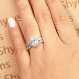 Art Deco 2 Carat Oval cut Real Moissanite Wedding Trio Ring Set with Engagement Ring and 2 Wedding Bands in 18k Gold Over Silver