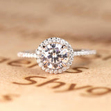 1.50 carat Round Brilliant Moissanite Halo Engagement Ring in 18k White Gold over Silver