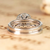 Art Deco 2 Carat Round cut Real Moissanite Wedding Trio Ring Set with Engagement Ring and 2 Wedding Bands in 18k Gold Over Silver