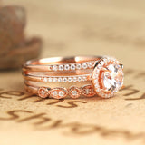 Pave 2 Carat Round Cut Moissanite Halo Trio Set