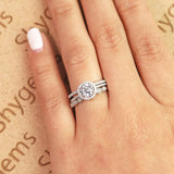 Art Deco 2 Carat Round cut Real Moissanite Wedding Trio Ring Set with Engagement Ring and 2 Wedding Bands in 18k Gold Over Silver