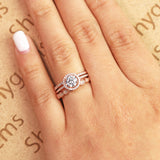 Pave 2 Carat Round Cut Moissanite Halo Trio Set