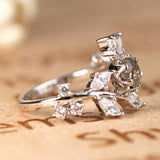 Floral Nature-Inspired 1 Carat Round Cut Solid Dendritic Black Rutilated Quartz and Diamond Unusual Engagement Ring for Women