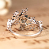 Floral Nature-Inspired 1 Carat Round Cut Solid Dendritic Black Rutilated Quartz and Diamond Unusual Engagement Ring for Women