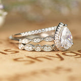 Halo 1.5 Carat Moissanite Milgrain Trio Ring Set