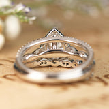 Halo 1.5 Carat Moissanite Milgrain Trio Ring Set