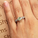 Vintage Exquisite Prong 1.50 Carat Round Cut Real Faceted Druzy Moss Green Agate and Diamond Art Deco Milgrain Engagement Ring