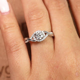 Elegant 1 Carat - Round Moissanite - Pave - Twisted Band - Infinity - Swirl Engagement Ring - 10K White Gold