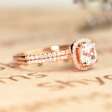 1.5 Carat Cushion Cut Moissanite Bridal Set in 18k Rose Gold Over Silver Art Deco Ring