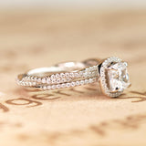 Pave 2 Carat Cushion Cut Moissanite Halo Bridal Set