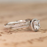 1.5 Carat Cushion Cut Moissanite And Diamond Halo Bridal Set In White Gold