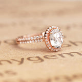 Flawless 1.5 Carat Oval Cut Moissanite and Diamond Wedding Ring Set in 10k Rose Gold Hand Made
