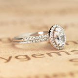 Flawless 1.5 Carat Oval Cut Moissanite and Diamond Wedding Ring Set in 10k Rose Gold Hand Made